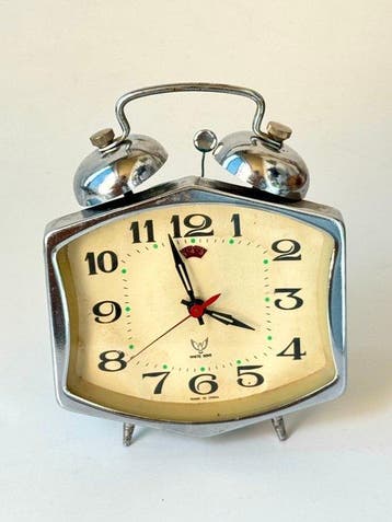 Wekker - Réveil mécanique vintage White Dove à double cloche, Antiek en Kunst