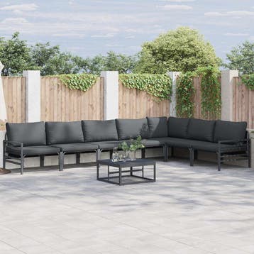 vidaXL Tuinbankenset 7 st Zwart Staal, Verzenden, Nieuw, Rvs, 7 zitplaatsen