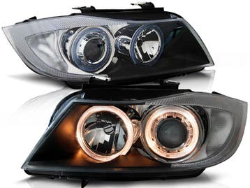 Koplampen BMW 3 serie E90 E91 Angel Eyes zwart, Ophalen of Verzenden, Nieuw