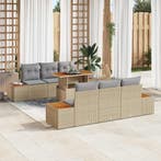 vidaXL Tuin Eetset met kussen 7 pcs Beige en Grijs, Verzenden, Nieuw, Rotan, 7 zitplaatsen