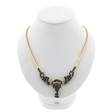 Gouden omega schakelcollier met saffieren en diamanten; 0..., Gebruikt, Ophalen of Verzenden, Met edelsteen, Goud