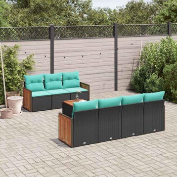 vidaXL 8-delige tuinbankset met kussens, zwart polyrotan, Tuin en Terras, Verzenden, Nieuw