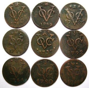 Nederlands-Indië. Koloniaal. VOC Duiten | 1737-1792 (9, Postzegels en Munten, Munten | Nederland