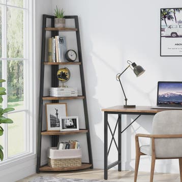 Hoekboekenkast met 5 etages - Stijlvol Hout & Metaal Design, Verzenden, Nieuw