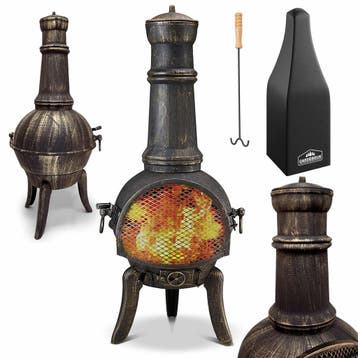 Tuinhaard Chimenea Zwart Gietijzer 112cm Grillrooster, Verzenden, Nieuw