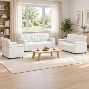 vidaXL Bankstel 3 pcs Wit Kunstleer, Verzenden, Nieuw, Leer, 150 tot 200 cm