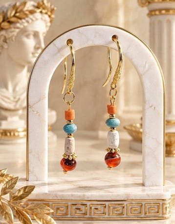 Oud-Romeins Verguld Hangoorbellen - Carneool / wit koraal, Sieraden, Tassen en Uiterlijk