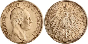 Duitsland 2 Mark Sachsen 1906 E J 134 Top herrliche goude..., Verzenden