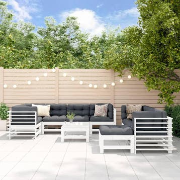 vidaXL 10-delige Loungeset met kussens massief hout wit, Verzenden, Meer dan 8 zitplaatsen, Nieuw, Loungeset