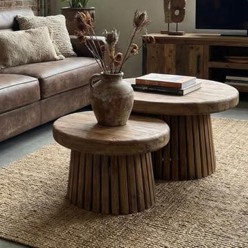 Salontafel set Veva massief teakhout 8cm, Ophalen of Verzenden, Nieuw