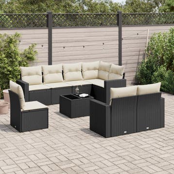 vidaXL 9-delige Loungeset met kussens poly rattan zwart, Verzenden, Nieuw, Loungeset