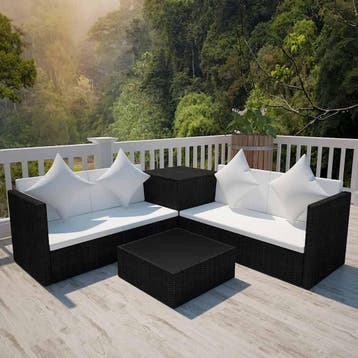 vidaXL 4-delige Loungeset met kussens poly rattan zwart, Verzenden, Nieuw, 4 zitplaatsen, Loungeset