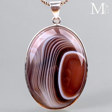 Sterlingzilver 925-hanger met bandagaat cabochon - Hoogte: