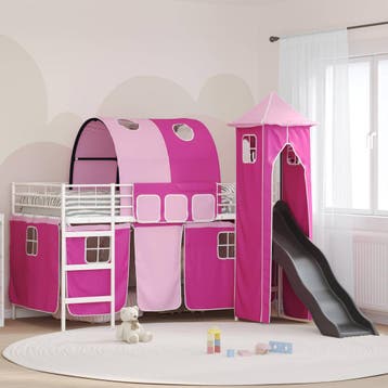 vidaXL Stapelbed voor kinderen Effen Wit en Roze 90 x 200 cm, Verzenden, Nieuw, Wit, Metaal