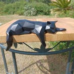 sculptuur, Chat couché - 16 cm - Hars