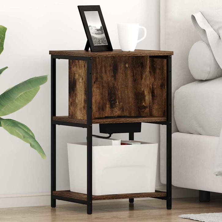 vidaXL Nachtkastje Gerookt eiken 38 x 31 x 61 cm Bewerkt, Huis en Inrichting, Slaapkamer | Nachtkastjes, Nieuw, Minder dan 45 cm