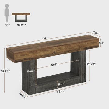 Lange Console Tafel 63 Inch - Farmhouse Entree Tafel met U-V, Verzenden, Nieuw