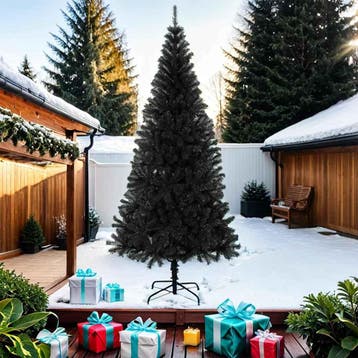 vidaXL Kunstkerstboom met standaard 210 cm PVC zwart, Verzenden, Nieuw