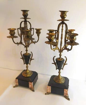 Paire de chandeliers anciens à 5 bras de lumière -