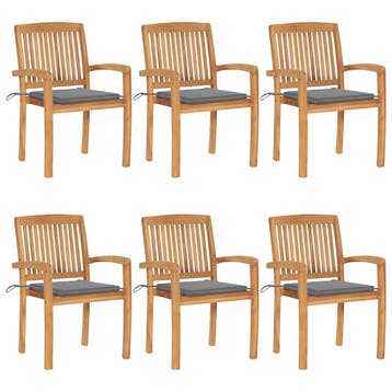 vidaXL Tuinstoelen stapelbaar 6 st met kussens massief, Verzenden, Nieuw, Hout
