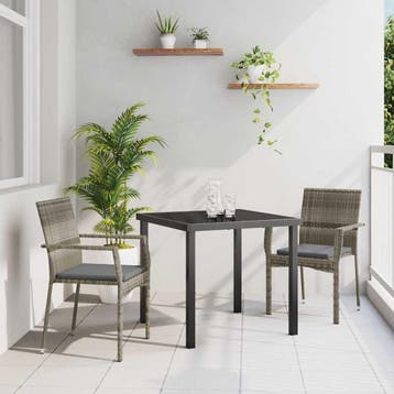 vidaXL Tuin eettafelset met kussen 3 pcs Grijs poly rattan, Tuin en Terras, Verzenden, Nieuw, Rotan, 3 zitplaatsen