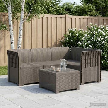 vidaXL 4-Zits Tuin Sofa Rattan Look PP Lichtgrijs, Verzenden, Nieuw