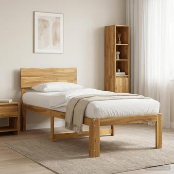 vidaXL Eenpersoonsbed met hoofdbord ROSTOCK Witgewassen 100, Eenpersoons, Bruin, Verzenden, Nieuw