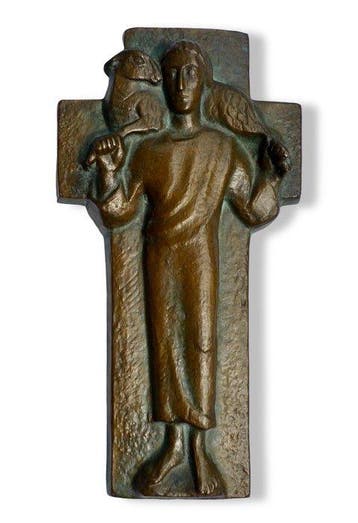 sculptuur, Jezus met lam / goede herder - 31.5 cm - Brons, Antiek en Kunst