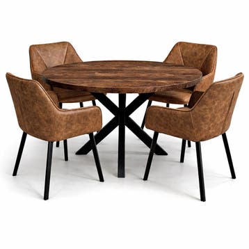 Oscar Deal 120cm mango walnoot + 4x Texas Misty cognac, Ophalen of Verzenden, Nieuw