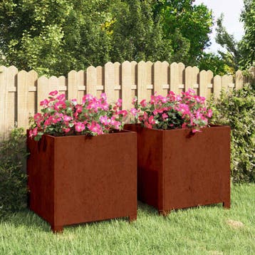 vidaXL Plantenbakken met poten 2 st roestig 40x40x40 cm, Verzenden, Minder dan 60 cm, Nieuw, Metaal