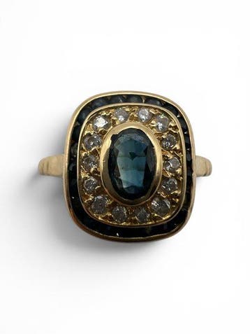 Ring - 18 karaat Geel goud Saffier - Diamant, Nieuw