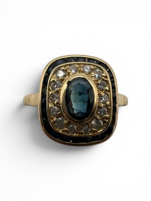 Ring - 18 karaat Geel goud Saffier - Diamant, Sieraden, Tassen en Uiterlijk, Ringen