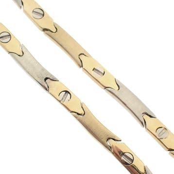 Bicolor gouden fantasie schakelcollier (Ketting), Sieraden, Tassen en Uiterlijk, Kettingen, Ophalen of Verzenden, Gebruikt, Goud