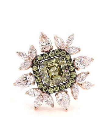 Statement ring - 18 karaat Witgoud - 3.34ct. tw. Geel