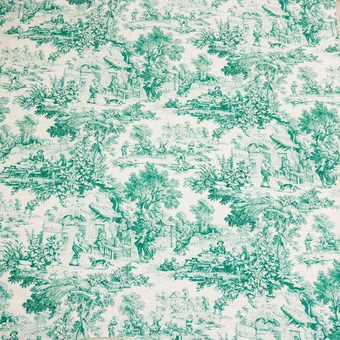 AA193 - Elegante Toile de Jouy Smeraldo - Meubelstof - 300, Antiek en Kunst, Antiek | Kleden en Textiel
