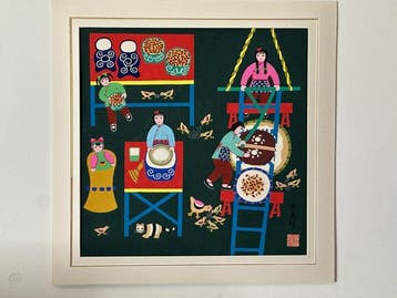 Boeren schilderij van Jinshan – Malen door Zhang Meiling, Antiek en Kunst