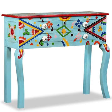 vidaXL Wandtafel handgeschilderd massief mangohout blauw, Verzenden, Nieuw, 50 tot 100 cm, Minder dan 100 cm