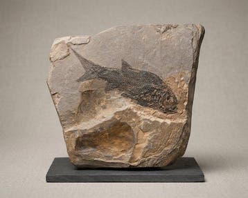 Fossiele vis met zoetwatermossel - Gefossiliseerd dier -