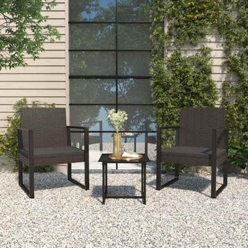 vidaXL 3-delige Loungeset met kussens poly rattan zwart, Verzenden, Nieuw, Loungeset