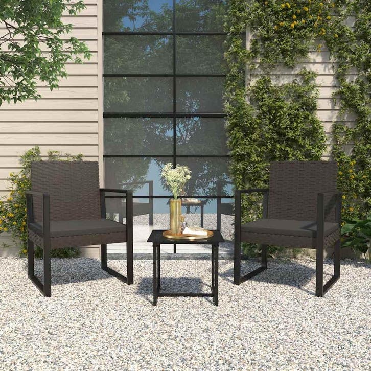 vidaXL 3-delige Loungeset met kussens poly rattan zwart, Tuin en Terras, Tuinsets en Loungesets, Loungeset, Nieuw, Verzenden