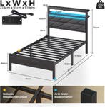 Bedframe met lattenbodem - 90x200 cm - Metaal - Zwart - Seve, Verzenden, Zo goed als nieuw