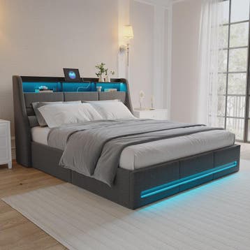 Luxe Gestoffeerd Bed 140/160x200cm met LED Verlichting, USB, Verzenden, Nieuw