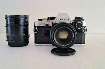 Olympus OM10 + OM Zuiko Auto-S 1,8/50mm + manual adapter +, Audio, Tv en Foto, Nieuw