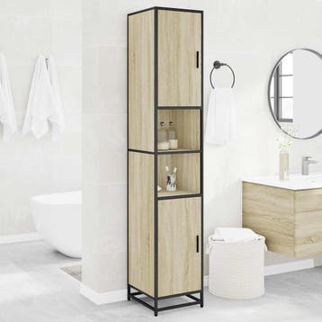vidaXL Badkamerkast 35x37,5x188,5 cm hout en metaal sonoma, Huis en Inrichting, Verzenden, Nieuw, (Half)hoge kast