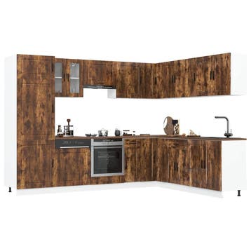 vidaXL 14-delige Keukenkastenset Porto bewerkt hout gerookt, Verzenden, Nieuw, Bruin
