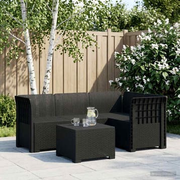 vidaXL 4-Persoons Tuinbank Rieten Look PP Antraciet, Verzenden, Nieuw