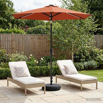 vidaXL Tuinparasol met LED-lampen en voet 2,3 x 2,3 m, Verzenden, Nieuw, 2 tot 3 meter