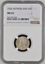 Koningin Wilhelmina 25 cent 1926 MS62 NGC (Top Pop 3/0), Verzenden, Zilver, 25 cent, Koningin Wilhelmina