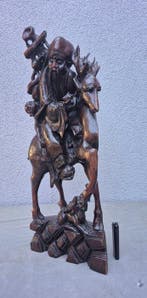 Onsterfelijke Shoulao op Hert - Padauk, Glazen ogen - China, Antiek en Kunst