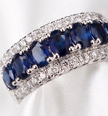 925 sterlingzilver Blauwe saffier kristalring met fonkelende, Nieuw